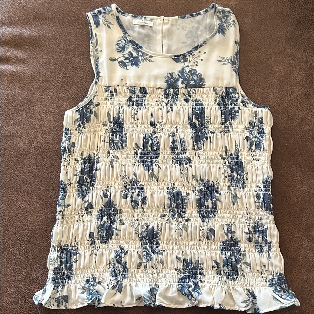 Maurices Cream Tank Top with Blue Floral Print